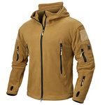 NAVEKULL Men's Tactical Hoodie Fleece Jacket Winter Warm Full-Zip Military Army Outdoor Hiking Coat with 7 Zip-pockets, Kahaki, Medium