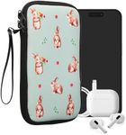 kwmobile Neoprene Sleeve for Smartphone Size XXL - 7" - Shock Absorbing Pouch Case - Protective Phone Bag - Rabbits and Flowers White/Brown/Gray Green