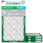 Filterbuy 16x24x1 Air Filter MERV 8 Essential Dust & Allergy Defense (4-Pack), Electrostatic Pleated HVAC AC Furnace Filters Replacement, Made in USA (Actual Size: 15.38 x 23.38 x 0.75)