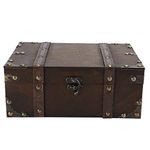 Treasure Chest Box, Wooden Pirate Chest Box With Iron Code Lock, Wooden Storage and Decorative Box for Home Decoration(Without Lock-Brown)