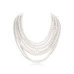 EleQueen Created Pearl Strand Chain Beads Choker Multilayer Necklace, Statement Cluster Flapper Long Choker Necklace for Women