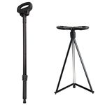 ALEVMOOM Cane Stool Walking Stools for Adults Portable Walking Cane with Seat Folding Lightweight Retractable Stool for Elderly Outdoor Travel Rest Stool Max Load 440lb with a Carry Bag (Black)