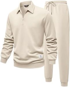 JMIERR Mens Outfits Track Suits 2 Piece Set Long Sleeve Quarter Zipper Polo Shirt& Joggers Sweatpants with Pockets, Fall Tracksuit Sweatsuits Matching Lounge Sets, Apricot, XL