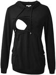 GINKANA Womens Nursing Hoodie Top Sweatshirt Long Sleeve Button Decoration Pockets Shirts Tunic Top, Black, Large