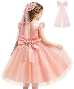 VPCAR Flower Girl Dress with Headwear Ruffle Tulle Satin Party Birthday Bridesmaid Communion Pageant Prom Gown