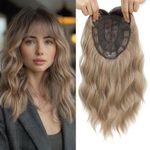 Nexyshe Hair Topper Wavy Hair Toppers with Bangs 14 Inch Hair Toppers for Thinning Hair 6.5''X6.5'' Big Base Hair Pieces for Women Clip in Hair Extensions