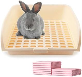 Amakunft 17"x13" Extra Large Rabbit Litter Box with 10PCS Bonus Pads, High Sided Plastic Guinea Pig Litter Box for Cage with Removable Grid, Indoor Bunny Jumbo Corner Litter Pan for Small Animal/Rat