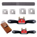 Glarks Adjustable Spokeshave Set (2pcs) with Replacement Blades, Woodworking Plane, 4-Way Rasp File - G2657 [Metal, Brass, Red, Black, Silver]