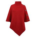 JFAN Ladies Poncho High Collar Shawls with Buttons Elegant Knitted Cape for Women Red