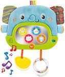 Musical Tummy Time Mirror with Stand and Attachment for Crib, Playgym or Stoller - Soft Elephant Baby Play Floor Mirror with Hidden Characters – Daytime Play and Nighttime Lullaby Modes â€â