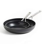 KitchenAid Forged Hardened 3-layer German Engineered, Non-Stick 20 cm and 28 cm Frying Pan Set, Stainless Steel Handle, Induction, Oven Safe, Black