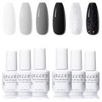 Gellen Gel Nail Polish Kit - Black White Gray 6 Colors Gel Polish, Nail Art Gel Kit Home Gel Manicure Set 8ml