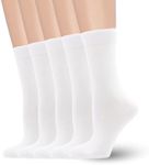 Women's Soft Thin Viscose Bamboo Crew Socks, Fit Stretchy Casual, Business, Dress Calf Sock 5 Pairs (Large, White)