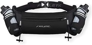 Fitletic Hydration Running Belt with Water Bottles (2x 250ml) Bum Bag with Adjustable Strap and Running Gels Holder Ideal Waist Bag for Outdoor Activities Phone Holder for Men and Women (L/XL) (Black)