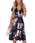 OUGES Women's Summer Short Sleeve V-Neck Floral Casual Ladies Dress with Pockets (Floral02,S)