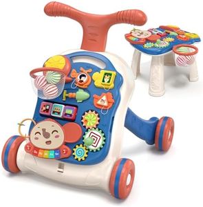 QDRAGON 3 in 1 Lauflernwagen, Baby Lauflernhilfe Mit Regulierbarer Geschwindigkeit, Baby Spiel Gehhilfe Mit Abnehmbarem Spielboard, Baby Walker Für Kinder Von 12-36 Monaten, Blau