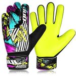 JUU Football Goalkeeper Gloves with 4mm Latex for Super Grip Palm & Double Wrist Protection Funky Goalkeeping Gloves (Fluroscent Yellow, Size 5 suitable for 9 to 12 years old)