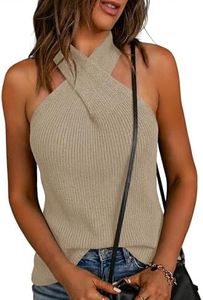 LaGracia Women's Halter Criss Cross Crochet Tops Knit Sleeveless Sweater for Women Tank Trendy Elegant Spring Summer Outfits 2026 Kkaki XL