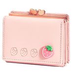 Cute Wallet for Women, Small Purses for Women, Women Card Wallet with Coin Pocket, Pink Trifold Leather Girls Purses, Card Holder for Ladies, Girls, Women, Pink