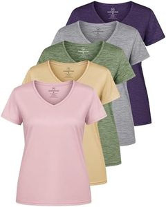 Real Essentials Womens Plus Size V Neck T-Shirt Ladies Yoga Top Athletic Tees Active Wear Gym Workout Zumba Just My Exercise Running Essentials Dry Fit Wicking Basic Clothes, Set 14, 1X, Pack of 5