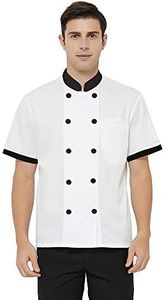 TOPTIE Short Sleeve Chef Coat Jacket White Lightweight Button Chef Uniform