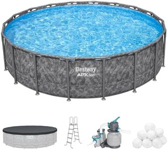 Bestway APX 365 18' x 52" Round Above Ground Swimming Pool Outdoor Backyard Framed Pool Set with Sand Filter Pump, Ladder, and Cover, Dark Marble