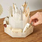 Rotating Art Supply Storage Organizer,Pencil Holder with 9 Compartment, Pen Storage Organizer, for Kids Art Desk, Homeschool Supplies, Home Office Desktop Organizer(Transparent white)