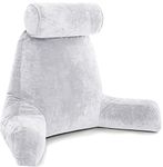 XXL Husband Pillow Light Grey Backrest with Arms - Adult Reading Pillow Shredded Memory Foam, Ultra-Comfy Removable Microplush Cover & Detachable Neck Roll, Unmatched Support Sit Up Bed Rest Chair