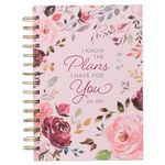 Hardcover Journal I Know The Plans I Have For You Jeremiah 29:11 Bible Verse Pink Floral Inspirational Wire Bound Notebook w/192 Lined Pages, Large