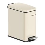 SONGMICS Bathroom Bin, 1.3 Gallon (5 L) Small Bin with Lid, Pedal Toilet Bin, Slim for Small Spaces, Steel, Soft Close, Sand Beige LTB560A01