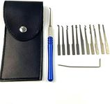 12PCS Lock Pick Set with Black Bag,Stainless Stell Pick Tools with Blue Long Handle,Lock Opener