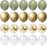 20Pcs 12 Inches Sage Green Gold and White Balloons, 5 x Metallic Gold Balloons, 5 x Sage Green Balloons, 5 x White Balloons, 5 x Gold Confetti Balloons