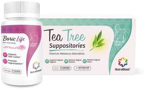 NutraBlast Boric Acid Suppositories 600mg (30 Count) w/Tea Tree Oil Suppositories (12 Count) | All Natural Intimate Deodorant for Women | Restore Feminine pH Balance