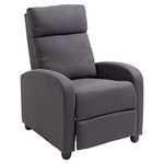 HOMCOM Push Back Recliner Chair, Fabric Home Theater Seating, Single Reclining Sofa Chair with Padded Seat for Living Room, Dark Grey