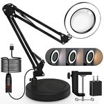 10X Magnifying Glass with Light and Stand, 2 in 1 LED Magnifier Desk Lamp with Clamp and Holder Adjustable Swivel Arm 3 Color Modes Dimmable for Handic