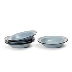 Beyond Homes Ceramic Quarter Pasta Plates Set of 4 Handcrafted Stoneware Matte Blue with Black Rim & Grains Serving Pasta Platter for Snacks & Dessert Microwave and Dishwasher Safe (Matte Blue)