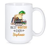 Customized Best Writer Ever Gift with Name - Writer Tea Mug - Books Cup for Author - Gift for Book Lover/Reading Lover - Personalized Future Novelist Ceramic Mug - White Porcelain Cup 11oz 15oz