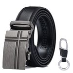 flintronic Men’s Leather Belt, Automatic Buckle Leather Ratchet Belt 3.5cm * 125cm (Keychain & Gift Box Include)