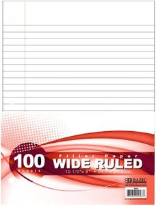 BAZIC Products Filler Paper Loose Leaf Papers 100 ?Sheet, Wide Ruled 3 Hole Punched for Ring Binders, for Office School Student Writing, 36-Pack