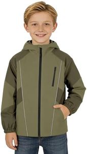 Rolanko Boys Rain Jacket, Waterproof Lightweight Windbreaker Raincoat Kids Hooded Lined Outerwear for Hiking Outdoor (DeepGreen, 7-8 Years)