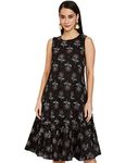 Amazon Brand - Myx Women's Cotton A-Line Knee-Length Casual Dress (PAG 101_Ink DOT Floral Black_XX-Large)