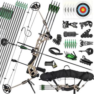 ZSHJGJR Compound bow Set 25-60 lbs Adjustable Archery Bow and arrow Set Compound bow kit Compound bows for adults Compound bow accessories RH LH (Desert Grey, Right Handed)