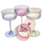 the mask el turko Vintage Colored Gold Rimmed Wine Glasses 4 Pcs, Colorful Martini Glasses, Champagne, Cocktail, Margarita, Colorful Coupe Glasses, Long Stem Glassware (8.8oz/260ml)