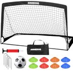 ANMERXG 6x4 FT Kids Soccer Goals for Backyard, 6'x4' Portable Soccer Goal with Ball and Cones Training Equipment, Soccer Nets for Backyard Set Indoor Outdoor Sports (6x4FT, Black, 1 Goal)