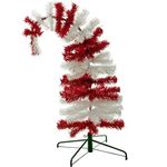 5FT Red and White Tinsel Christmas Trees Artificial Indoor Outdoor Classic Dr. Seuss Themed Inspired by The Cat in The Hat - Tabletop Home Holiday Display Tree Base Stand Included - 5FT Tall