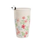 Umlaca Reusable Coffee Cup Travel Ceramic Mugs for Hot Drinks, Insulated Double Wall Mug with Lid 12oz/350ml (Peach Blossom)