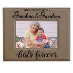 KATE POSH The Love between a Grandma and Grandson Lasts Forever Engraved Tan Leather Picture Frame, Gifts for Grandmother, Grammy, Grammie, Nana, Mimi from Grandson. (5x7 Horizontal)