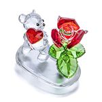 H&D HYALINE & DORA Crystal Bear Figurine With Red Rose,Glass Animal Collectible Ornament For Gift Home Table Decoration Valentines Day Gifts For Her