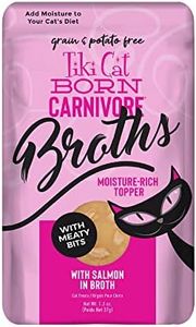 Tiki Cat Born Carnivore Broths, Salmon Recipe, Hydration and Flavor Supplement Cat Food Topper, 1.3 oz. Pouch (Pack of 12)