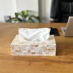 HOMEARTE INDIA Mother of Pearl Tissue Box Holder | Vintage Tissue Box | Napkin Holder | Paper Case Dispenser | Facial Tissue Holder | Square Shape Tissue Organizer for Car Decor Home Hotel | White